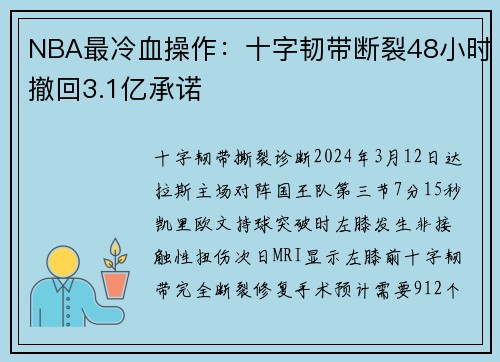 NBA最冷血操作：十字韧带断裂48小时撤回3.1亿承诺